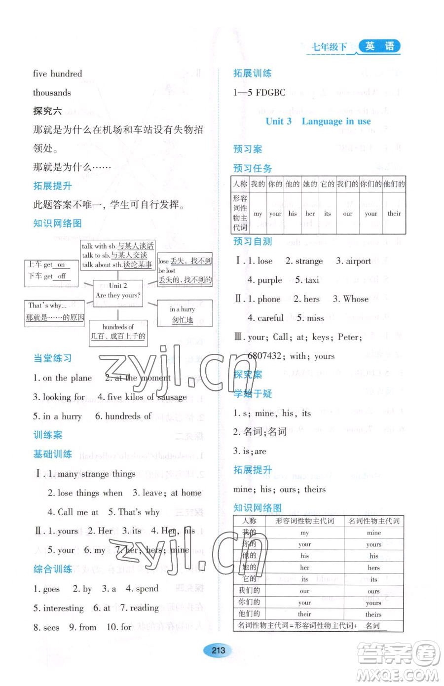 黑龍江教育出版社2023資源與評(píng)價(jià)七年級(jí)下冊(cè)英語外研版參考答案