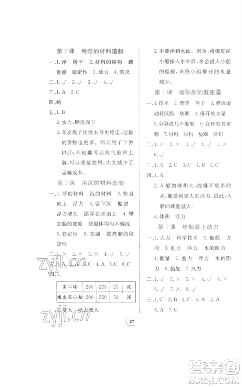 貴州教育出版社2023家庭作業(yè)五年級(jí)科學(xué)下冊(cè)教科版參考答案