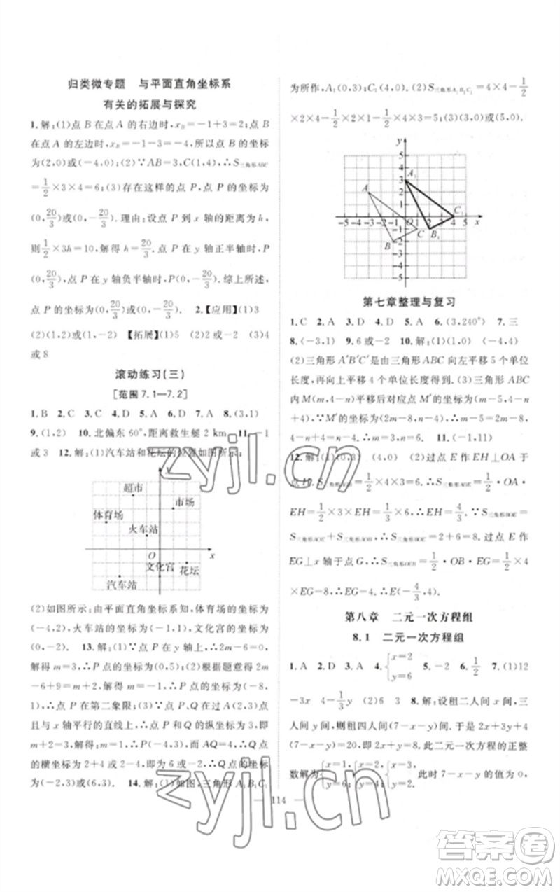 長(zhǎng)江少年兒童出版社2023優(yōu)質(zhì)課堂導(dǎo)學(xué)案B自主作業(yè)七年級(jí)數(shù)學(xué)下冊(cè)人教版參考答案