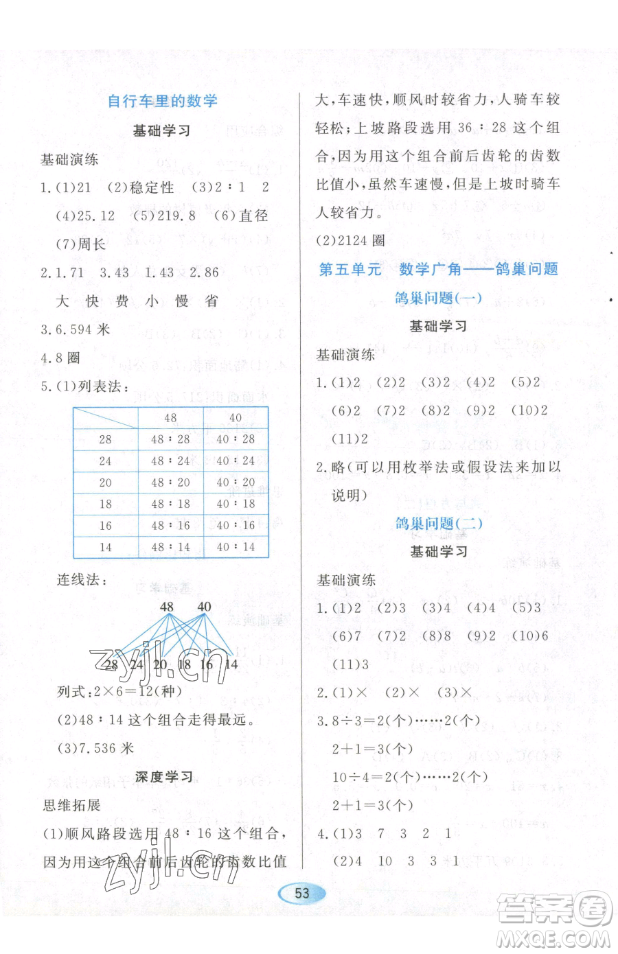 黑龍江教育出版社2023資源與評(píng)價(jià)六年級(jí)下冊(cè)數(shù)學(xué)人教版參考答案