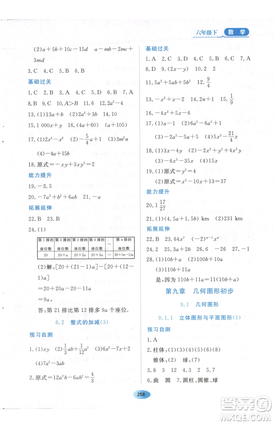 黑龍江教育出版社2023資源與評價六年級下冊數學人教版54制參考答案