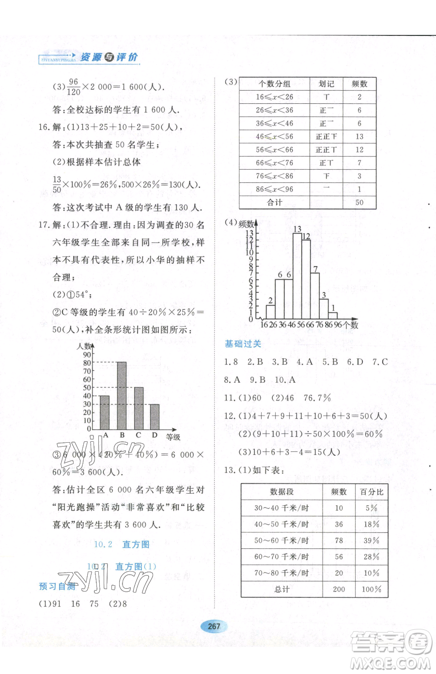 黑龍江教育出版社2023資源與評價六年級下冊數學人教版54制參考答案