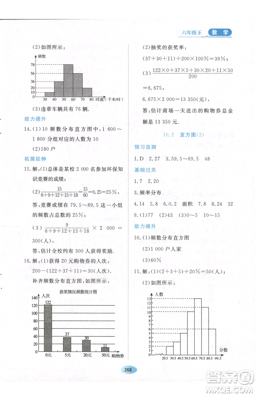 黑龍江教育出版社2023資源與評價六年級下冊數學人教版54制參考答案