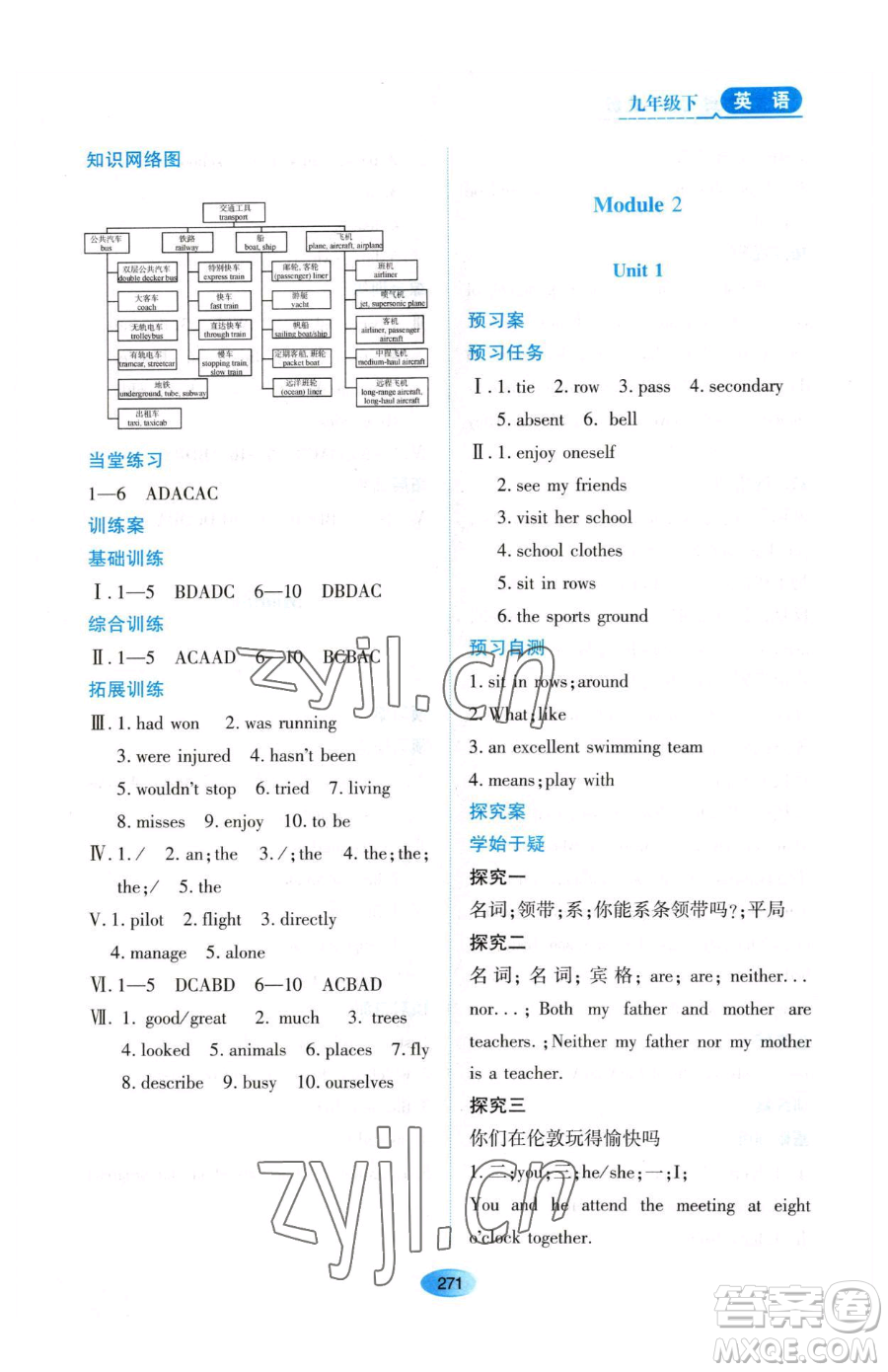 黑龍江教育出版社2023資源與評(píng)價(jià)九年級(jí)下冊(cè)英語外研版參考答案