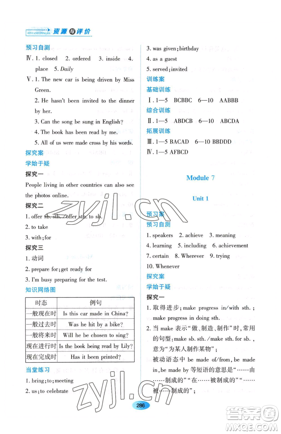 黑龍江教育出版社2023資源與評(píng)價(jià)九年級(jí)下冊(cè)英語外研版參考答案