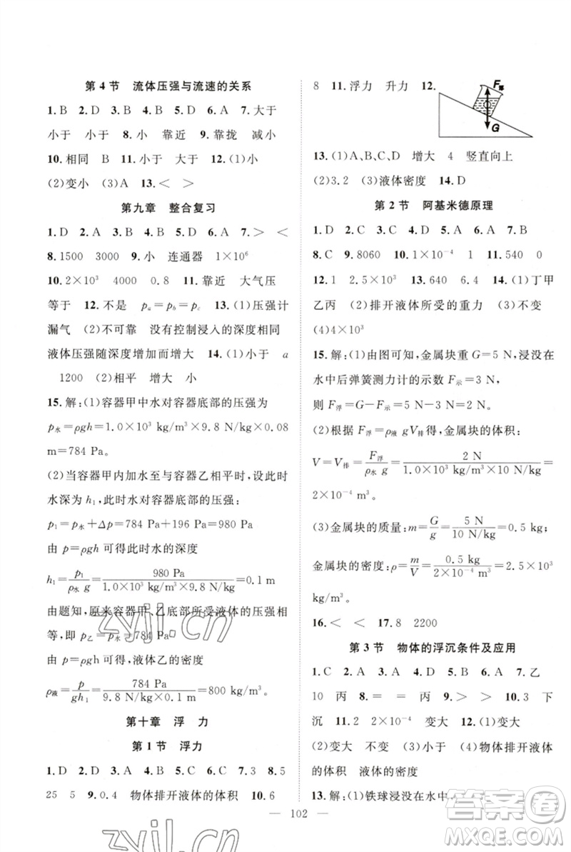 長江少年兒童出版社2023優(yōu)質(zhì)課堂導學案B自主作業(yè)八年級物理下冊人教版參考答案