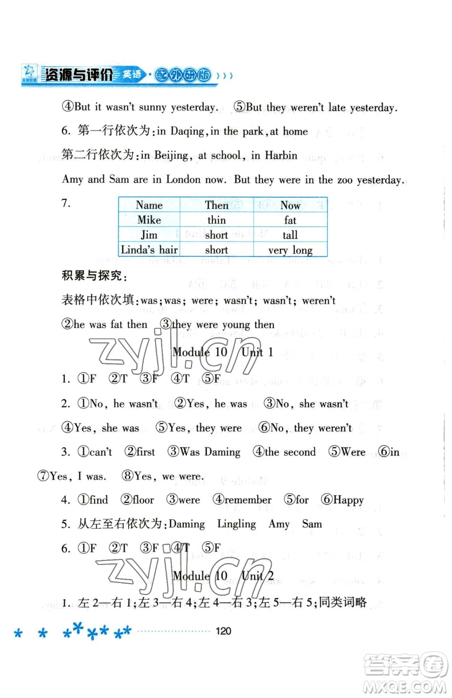 黑龍江教育出版社2023資源與評價(jià)三年級(jí)下冊英語外研版參考答案