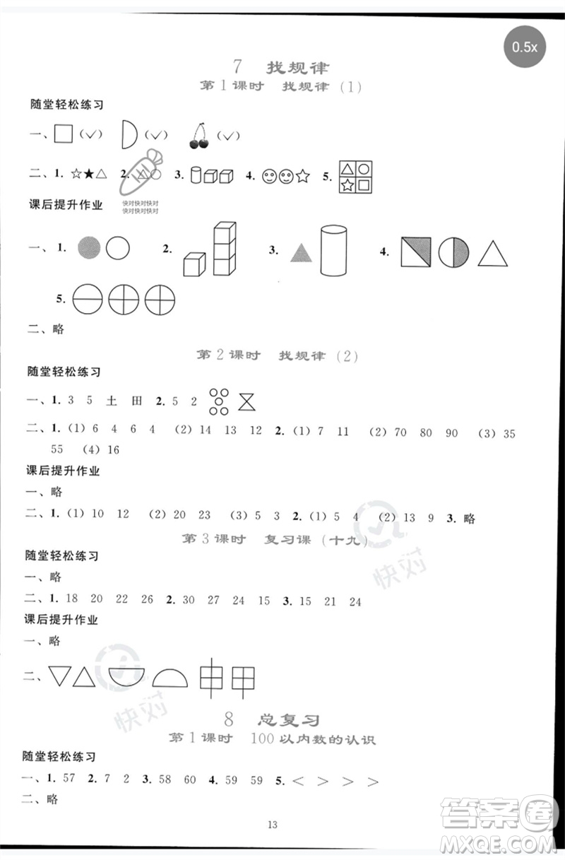 人民教育出版社2023同步輕松練習(xí)一年級數(shù)學(xué)下冊人教版參考答案