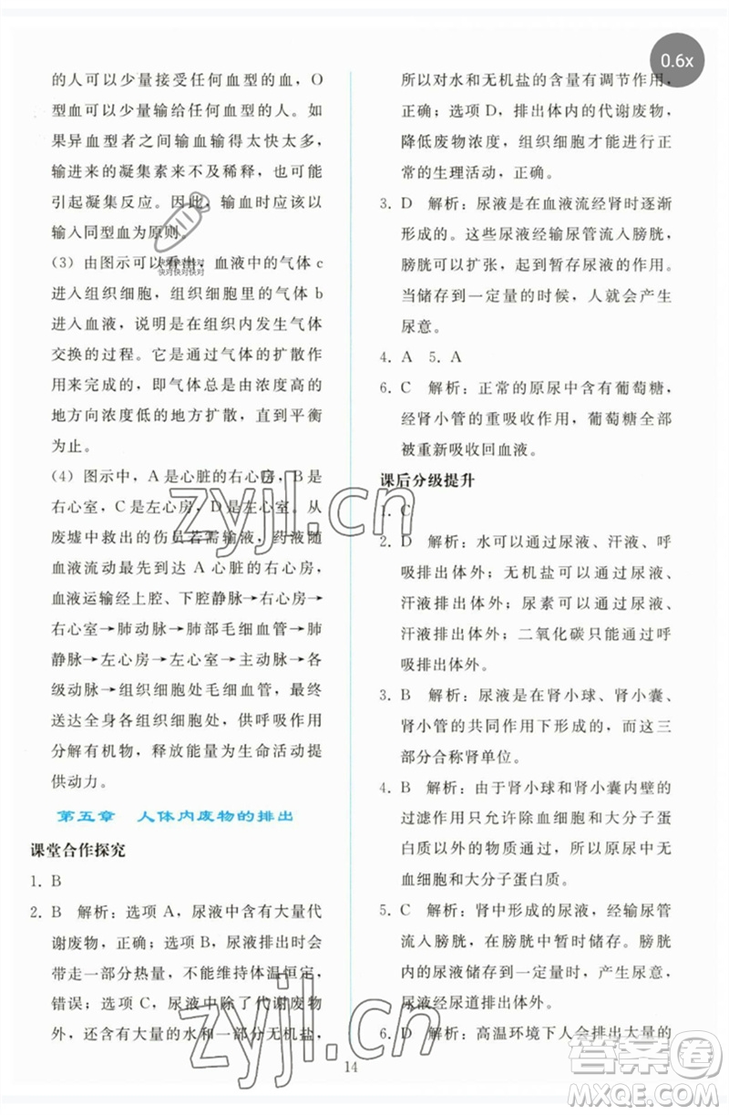 人民教育出版社2023同步輕松練習(xí)七年級(jí)生物下冊(cè)人教版參考答案