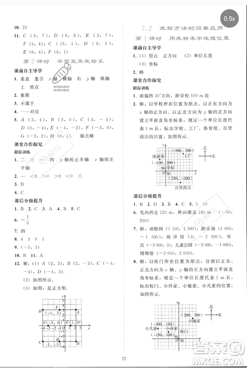 人民教育出版社2023同步輕松練習(xí)七年級(jí)數(shù)學(xué)下冊(cè)人教版參考答案