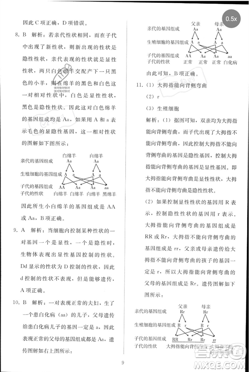 人民教育出版社2023同步輕松練習(xí)八年級生物下冊人教版參考答案