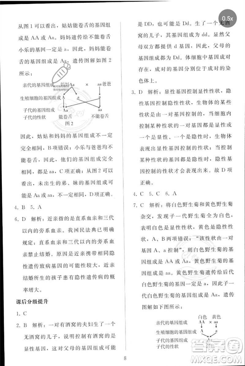 人民教育出版社2023同步輕松練習(xí)八年級生物下冊人教版參考答案