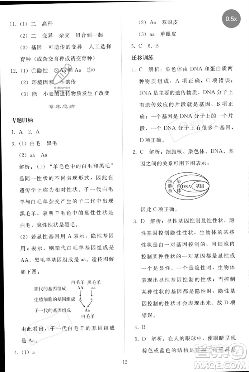 人民教育出版社2023同步輕松練習(xí)八年級生物下冊人教版參考答案