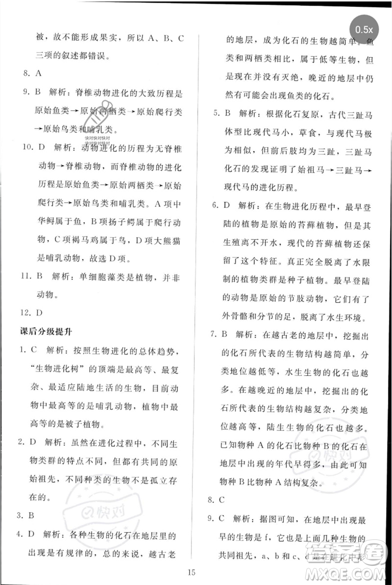 人民教育出版社2023同步輕松練習(xí)八年級生物下冊人教版參考答案