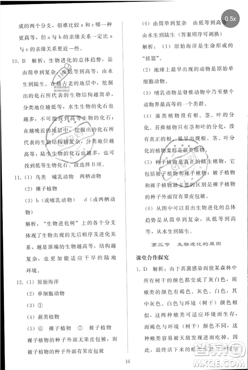 人民教育出版社2023同步輕松練習(xí)八年級生物下冊人教版參考答案