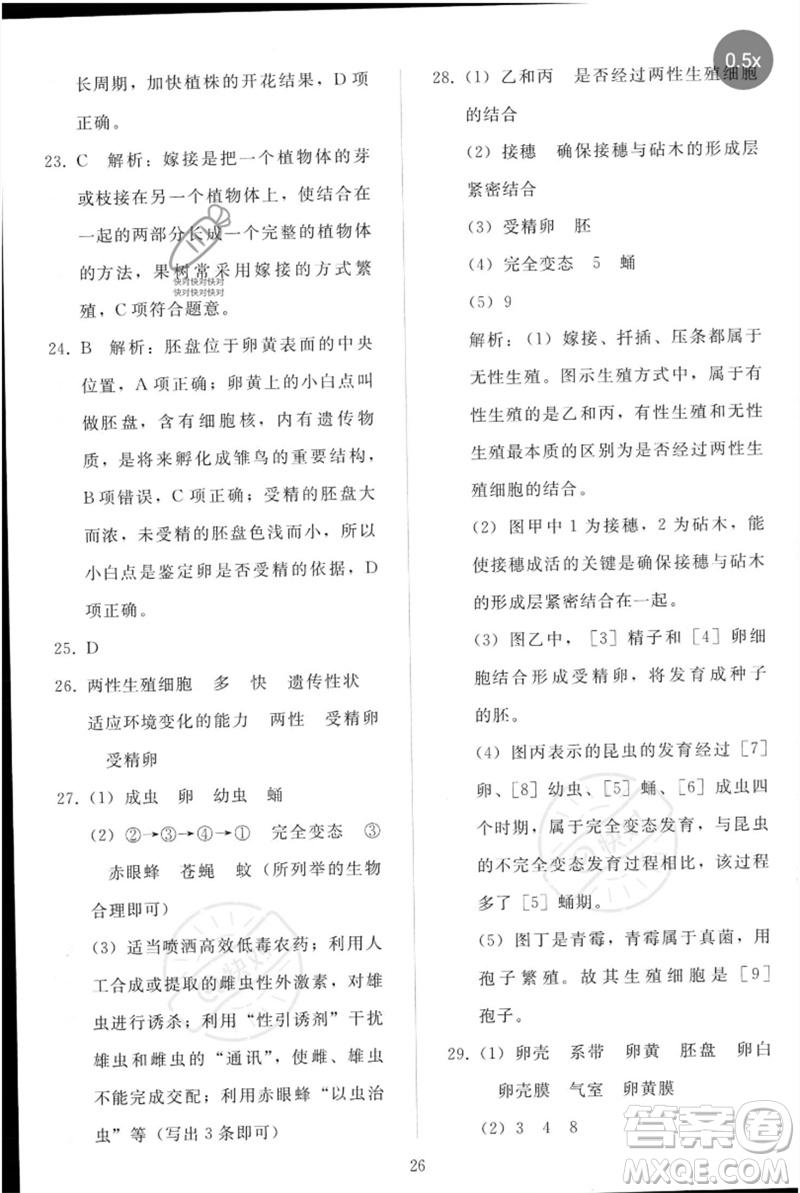 人民教育出版社2023同步輕松練習(xí)八年級生物下冊人教版參考答案