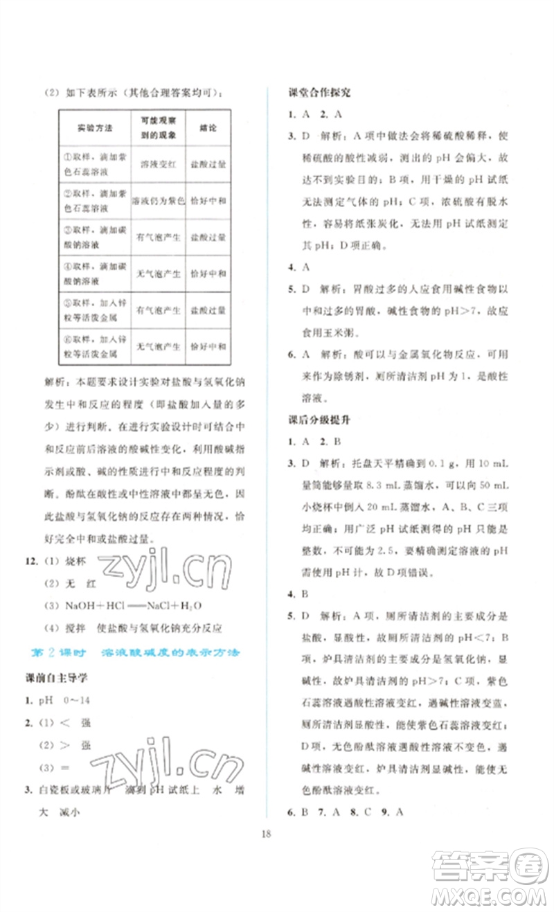 人民教育出版社2023同步輕松練習九年級化學下冊人教版參考答案