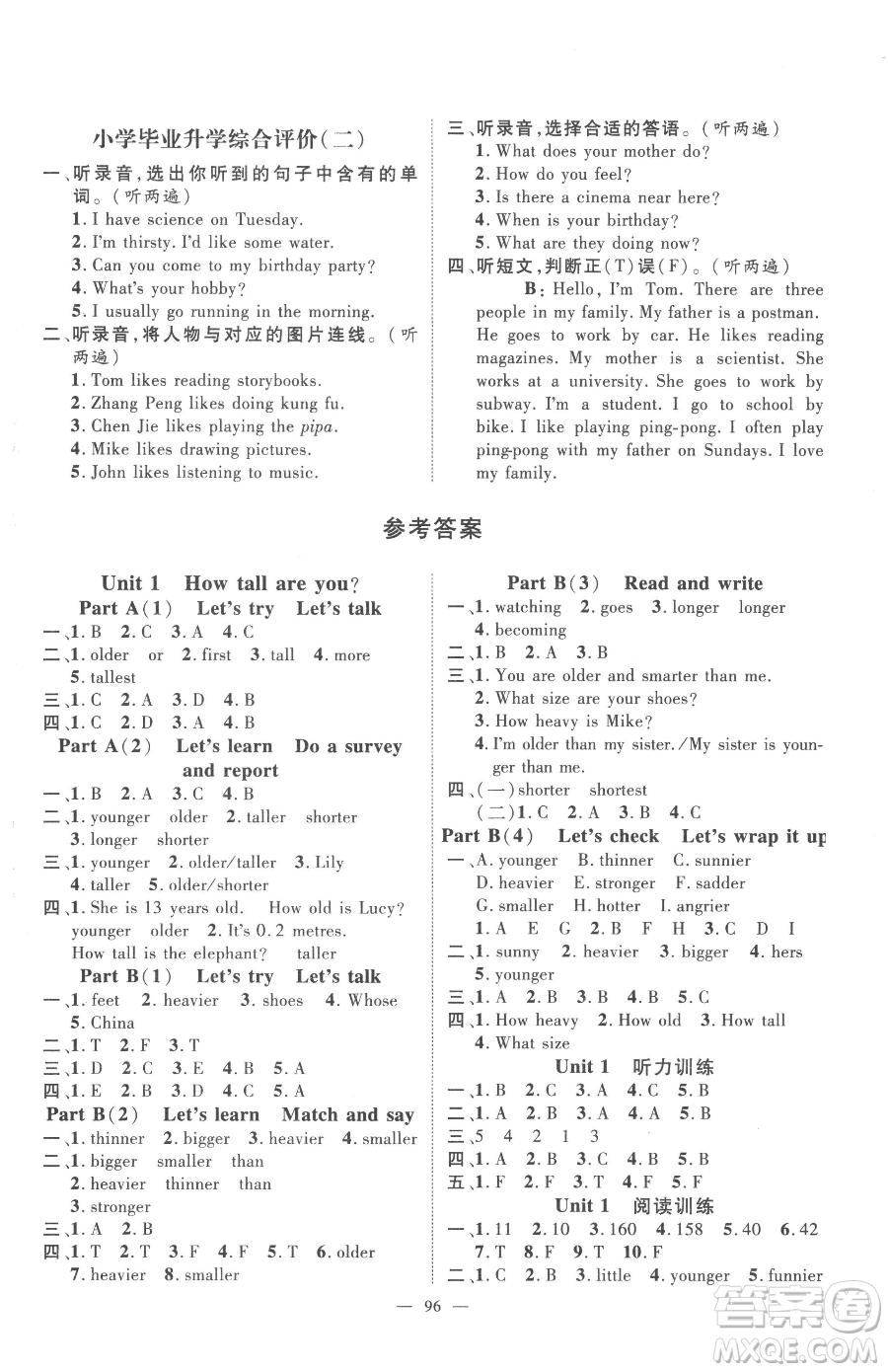 江西教育出版社2023名師測控六年級下冊英語人教版參考答案