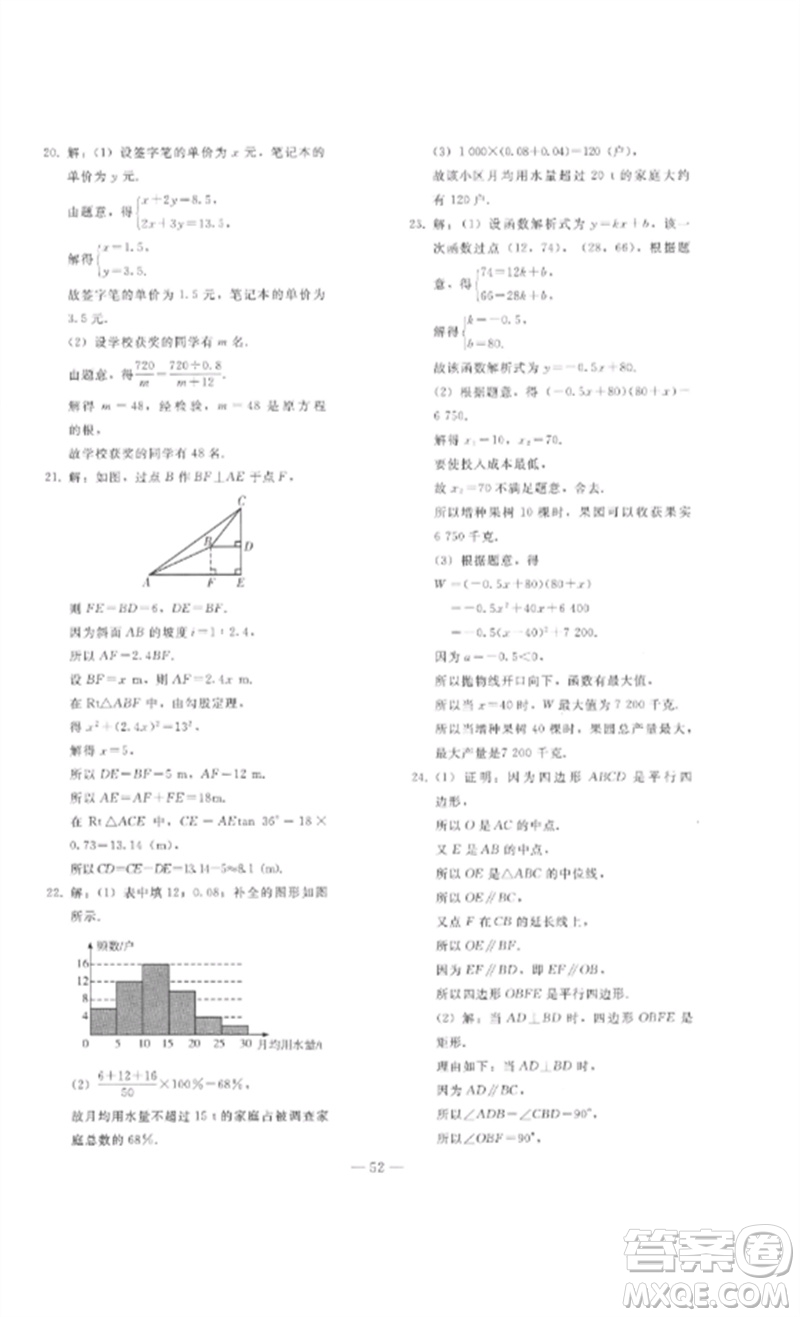 人民教育出版社2023同步輕松練習(xí)九年級數(shù)學(xué)總復(fù)習(xí)人教版參考答案