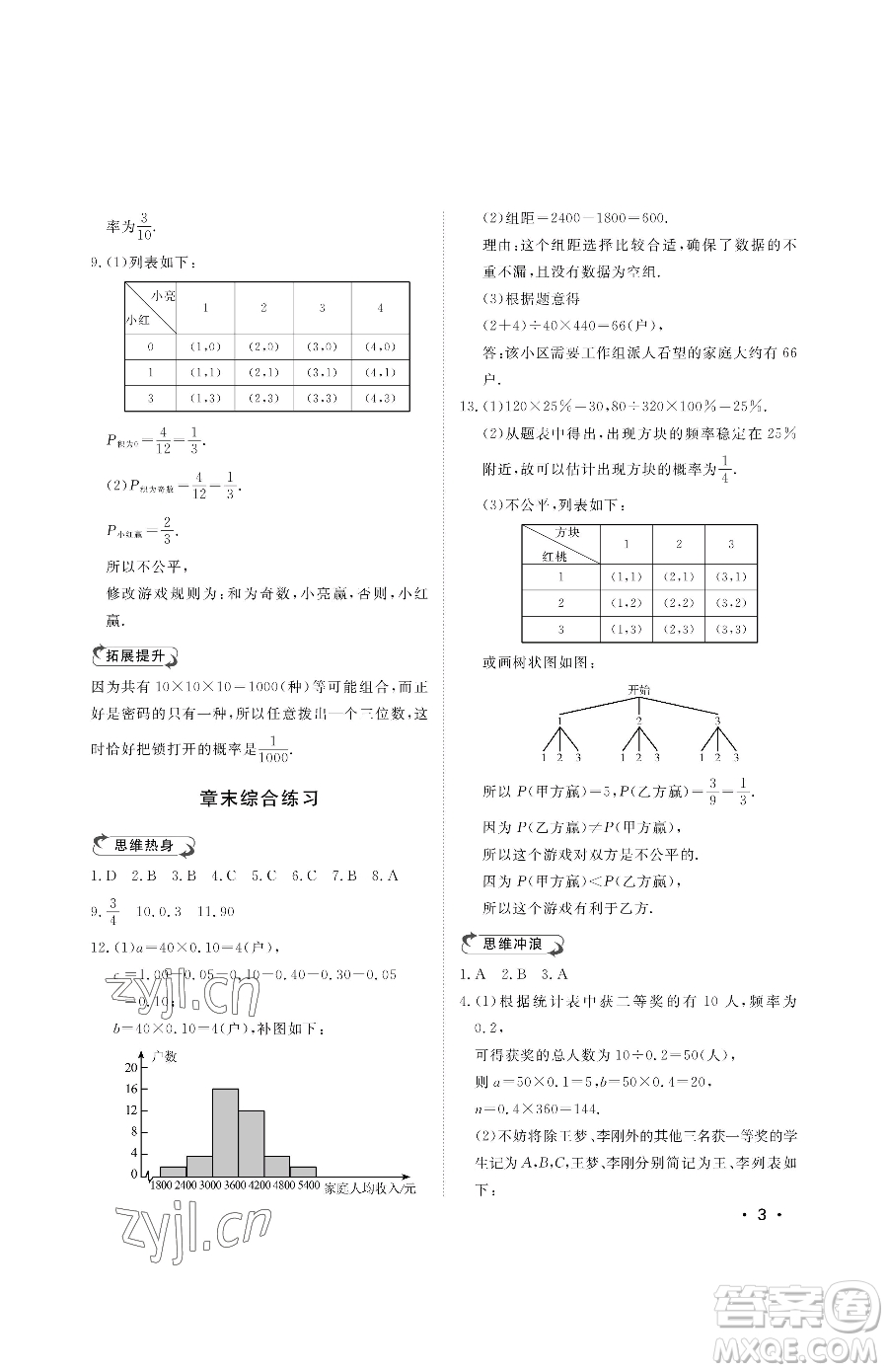 山東人民出版社2023初中卷行知天下九年級下冊數(shù)學(xué)青島版參考答案