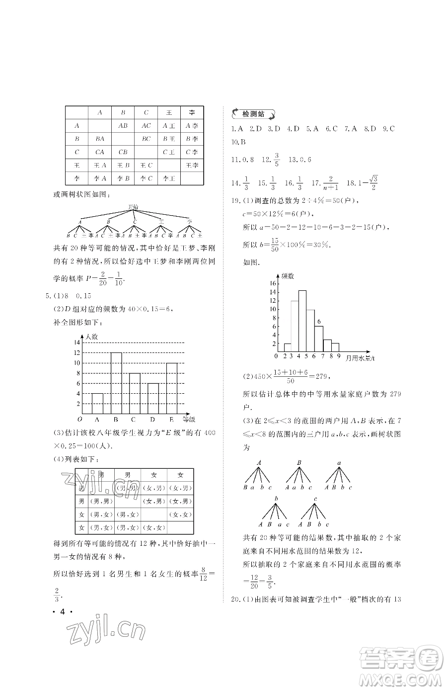 山東人民出版社2023初中卷行知天下九年級下冊數(shù)學(xué)青島版參考答案