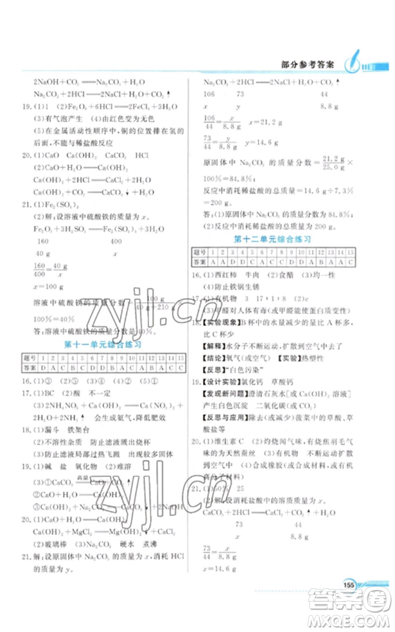 廣東教育出版社2023同步導學與優(yōu)化訓練九年級化學下冊人教版參考答案