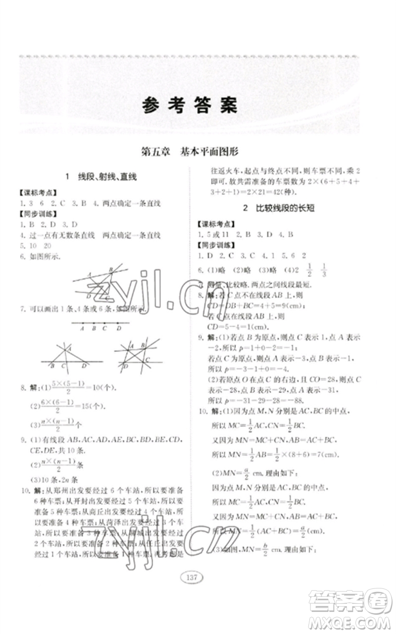 山東科學(xué)技術(shù)出版社2023初中同步練習(xí)冊六年級數(shù)學(xué)下冊魯教版五四制參考答案