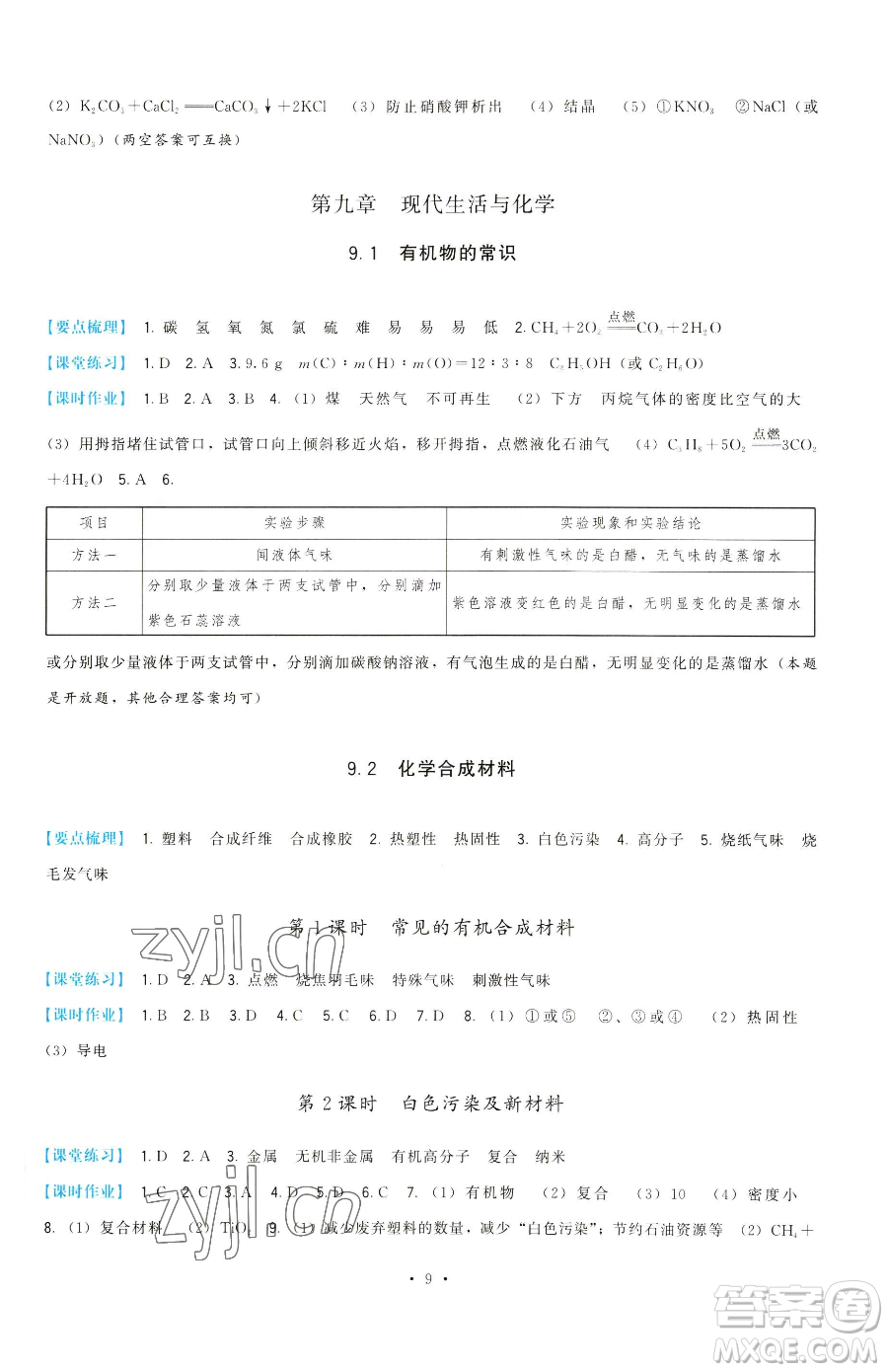 福建人民出版社2023頂尖課課練九年級(jí)下冊(cè)化學(xué)科學(xué)版參考答案