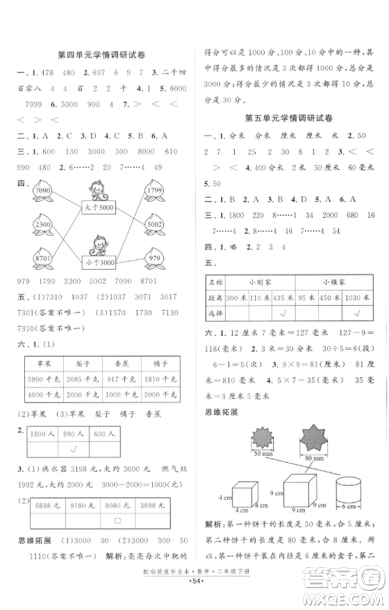 江蘇鳳凰美術(shù)出版社2023歐啦提優(yōu)作業(yè)本二年級(jí)數(shù)學(xué)下冊(cè)蘇教版參考答案