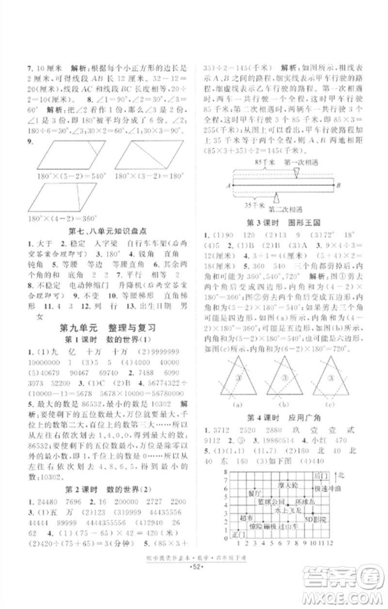 江蘇鳳凰美術出版社2023歐啦提優(yōu)作業(yè)本四年級數學下冊蘇教版參考答案