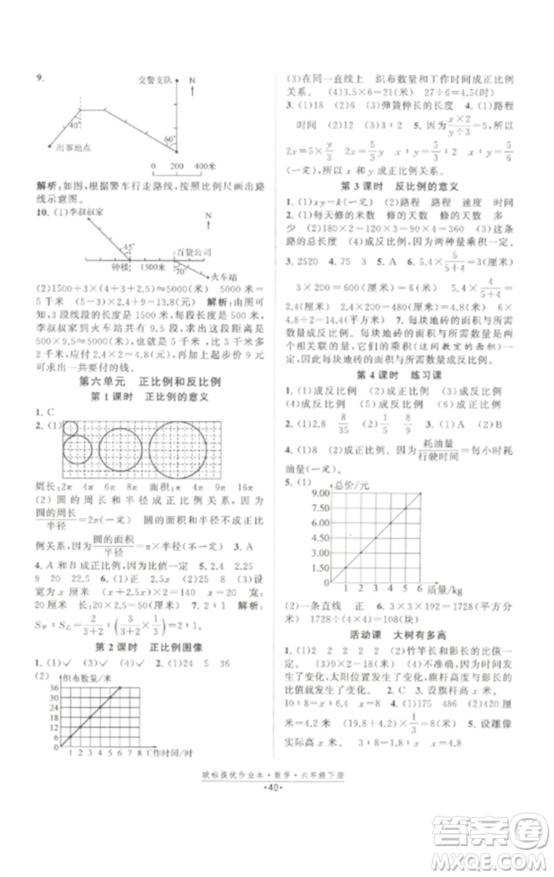 江蘇鳳凰美術(shù)出版社2023歐啦提優(yōu)作業(yè)本六年級數(shù)學(xué)下冊蘇教版參考答案