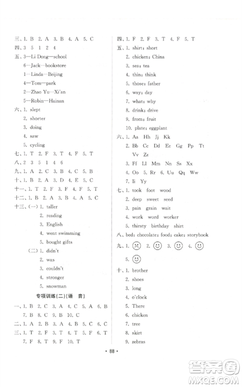 山東教育出版社2023金鑰匙小學英語試卷基礎(chǔ)練六年級下冊人教版參考答案