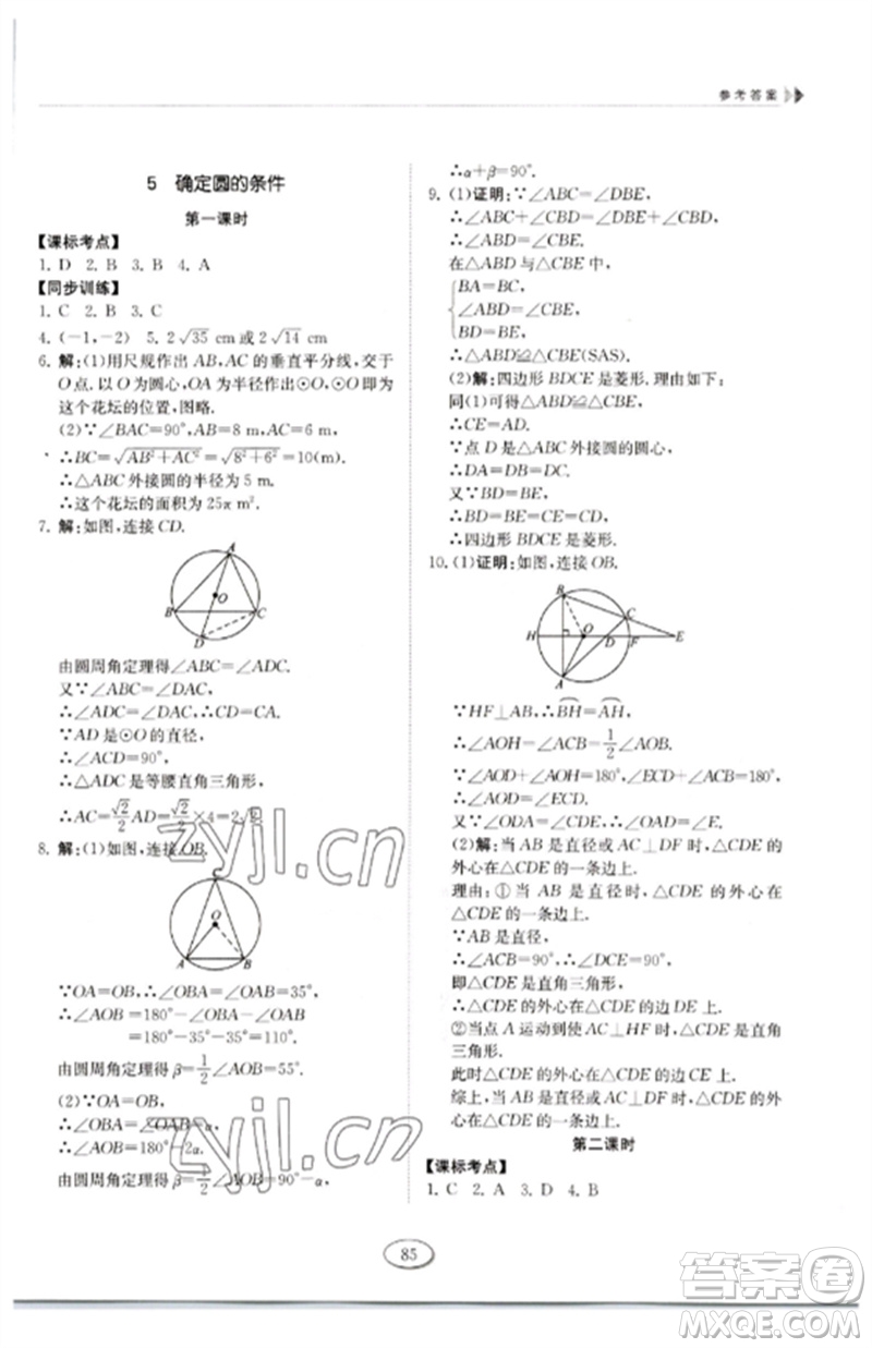 山東科學(xué)技術(shù)出版社2023初中同步練習(xí)冊(cè)九年級(jí)數(shù)學(xué)下冊(cè)魯教版五四制參考答案