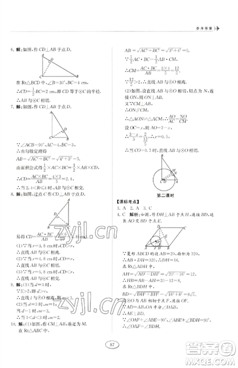 山東科學(xué)技術(shù)出版社2023初中同步練習(xí)冊(cè)九年級(jí)數(shù)學(xué)下冊(cè)魯教版五四制參考答案