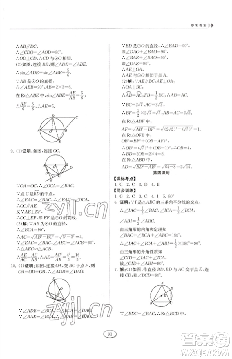 山東科學(xué)技術(shù)出版社2023初中同步練習(xí)冊(cè)九年級(jí)數(shù)學(xué)下冊(cè)魯教版五四制參考答案