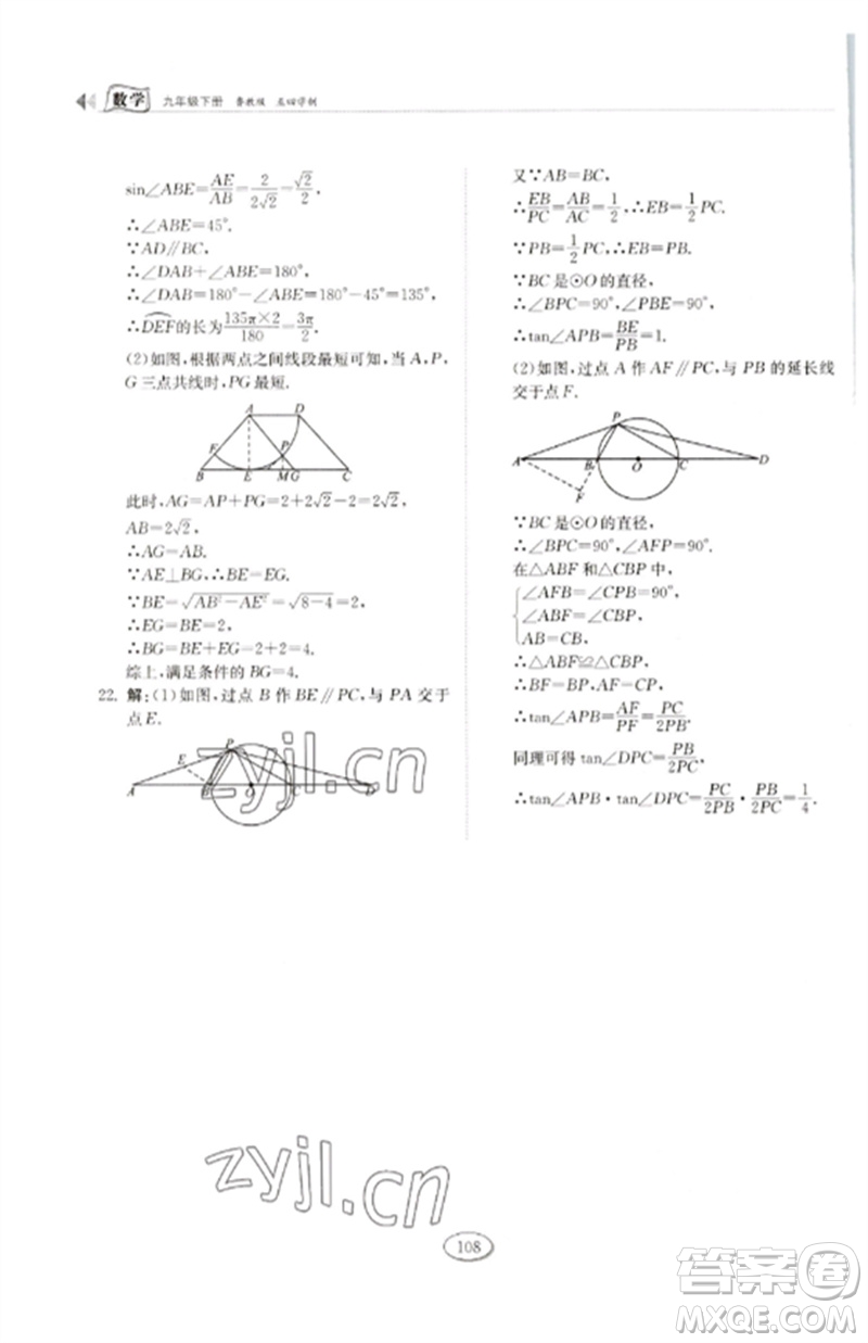 山東科學(xué)技術(shù)出版社2023初中同步練習(xí)冊(cè)九年級(jí)數(shù)學(xué)下冊(cè)魯教版五四制參考答案