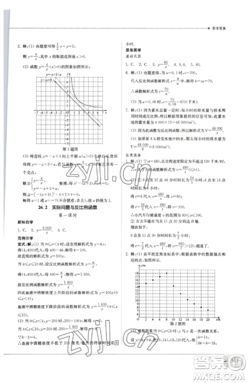 山東教育出版社2023初中同步練習(xí)冊九年級數(shù)學(xué)下冊人教版參考答案