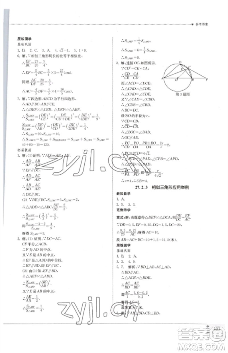 山東教育出版社2023初中同步練習(xí)冊九年級數(shù)學(xué)下冊人教版參考答案