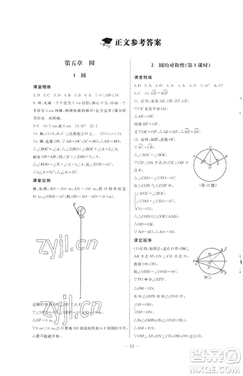 北京師范大學出版社2023初中同步練習冊九年級數(shù)學下冊魯教版五四制參考答案