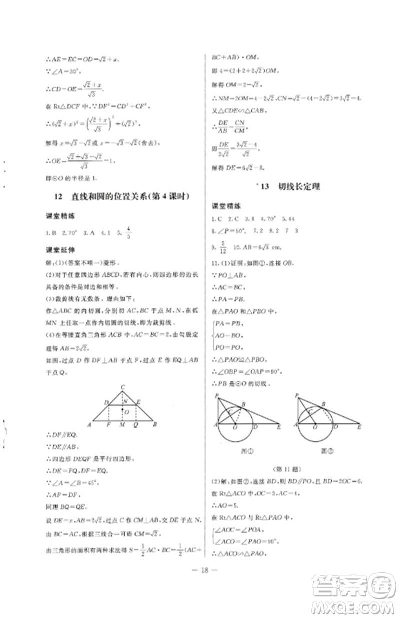 北京師范大學出版社2023初中同步練習冊九年級數(shù)學下冊魯教版五四制參考答案