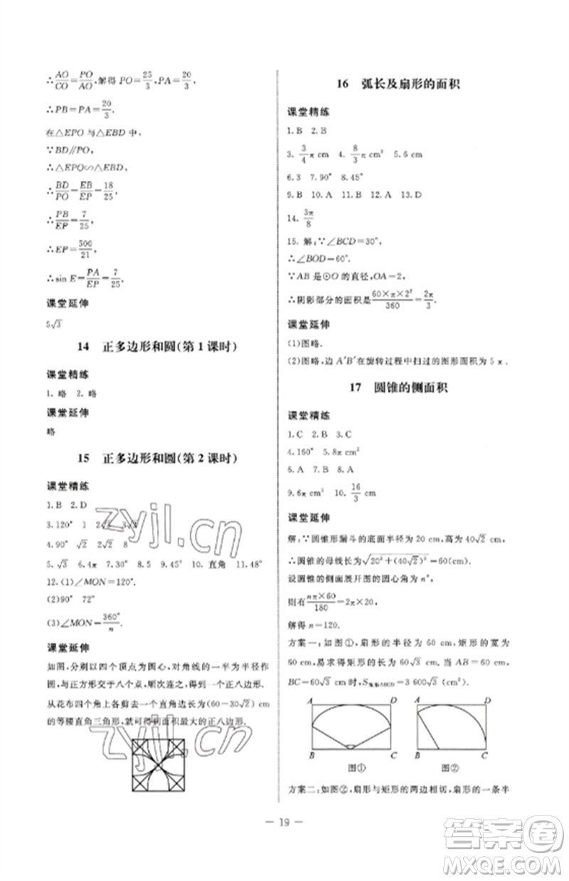 北京師范大學出版社2023初中同步練習冊九年級數(shù)學下冊魯教版五四制參考答案