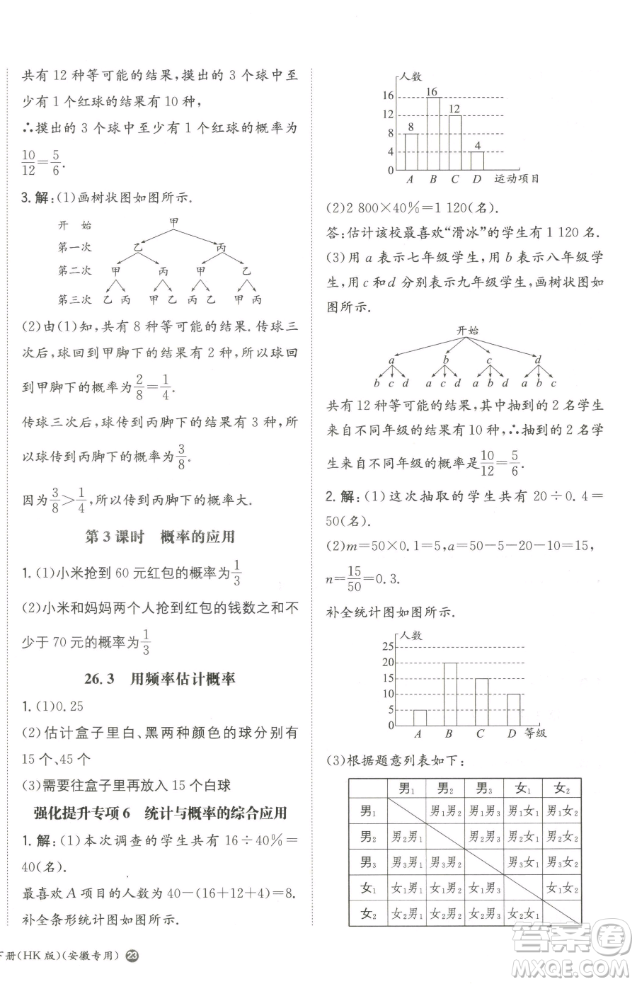 湖南教育出版社2023一本同步訓練九年級下冊數(shù)學滬科版安徽專用參考答案