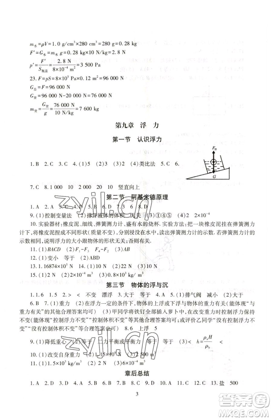 明天出版社2023智慧學(xué)習(xí)導(dǎo)學(xué)練八年級(jí)下冊(cè)物理滬科版參考答案