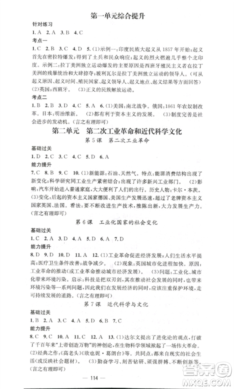 江西教育出版社2023精英新課堂三點分層作業(yè)九年級歷史下冊人教版參考答案