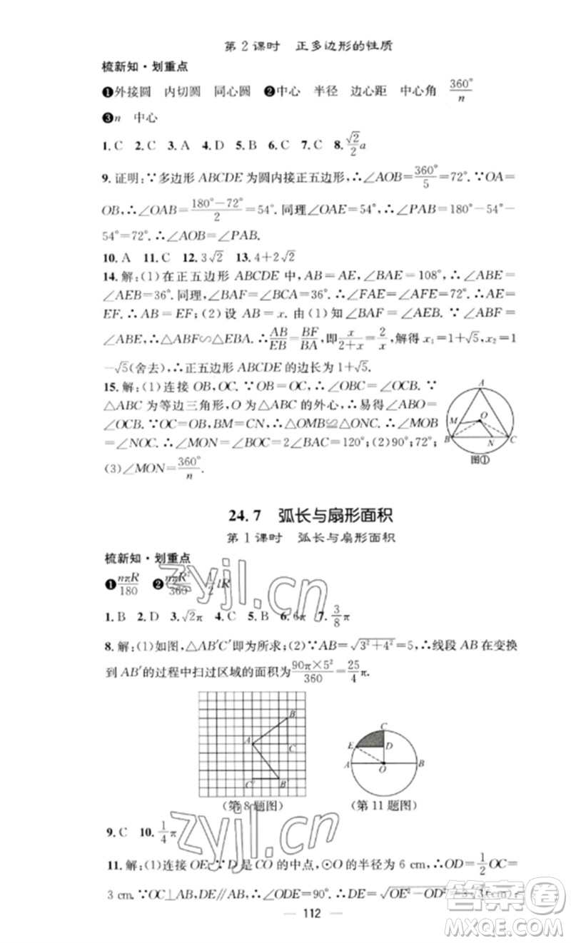 陽光教育出版社2023精英新課堂九年級數(shù)學(xué)下冊滬科版參考答案