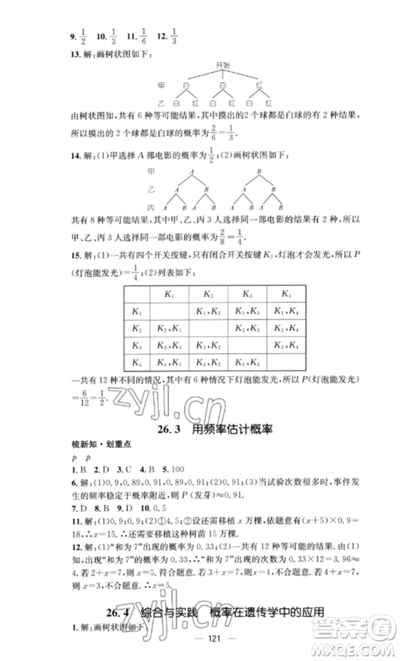 陽光教育出版社2023精英新課堂九年級數(shù)學(xué)下冊滬科版參考答案