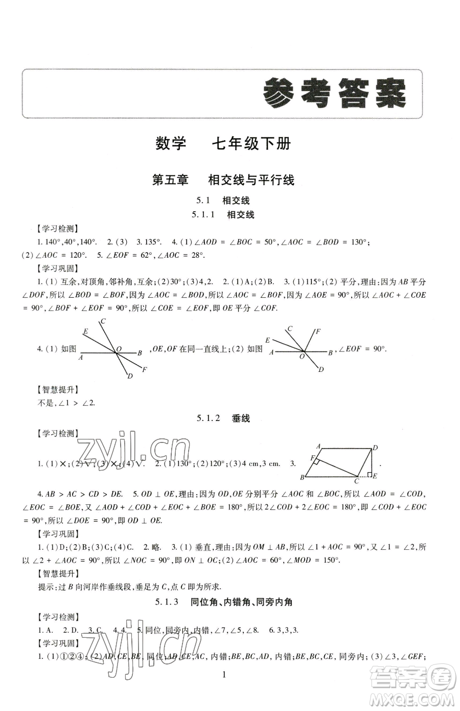 明天出版社2023智慧學習導學練七年級下冊數學人教版參考答案