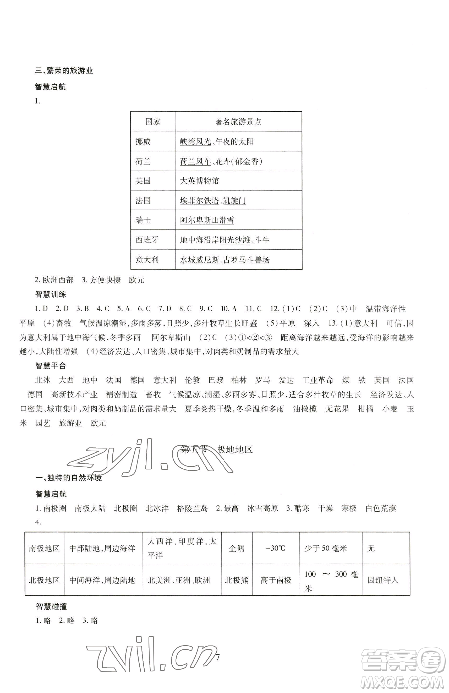 明天出版社2023智慧學習導(dǎo)學練七年級下冊地理商務(wù)星球版參考答案