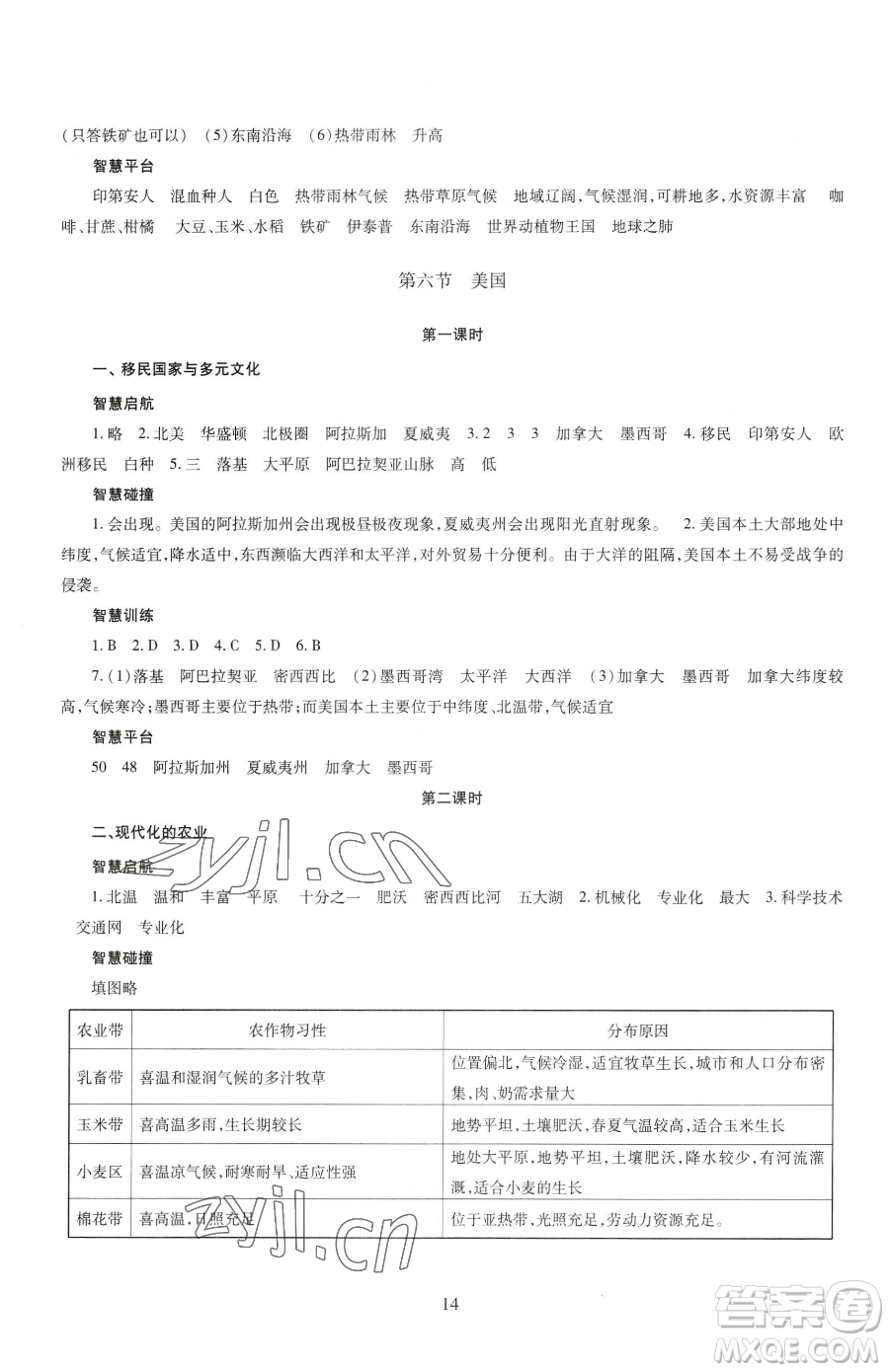 明天出版社2023智慧學習導(dǎo)學練七年級下冊地理商務(wù)星球版參考答案