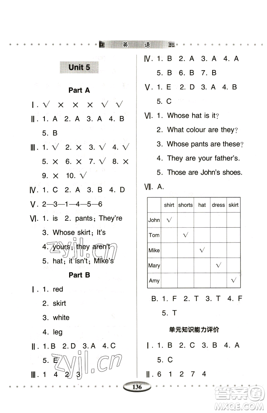 青島出版社2023智慧學(xué)習(xí)四年級(jí)下冊(cè)英語(yǔ)人教版參考答案